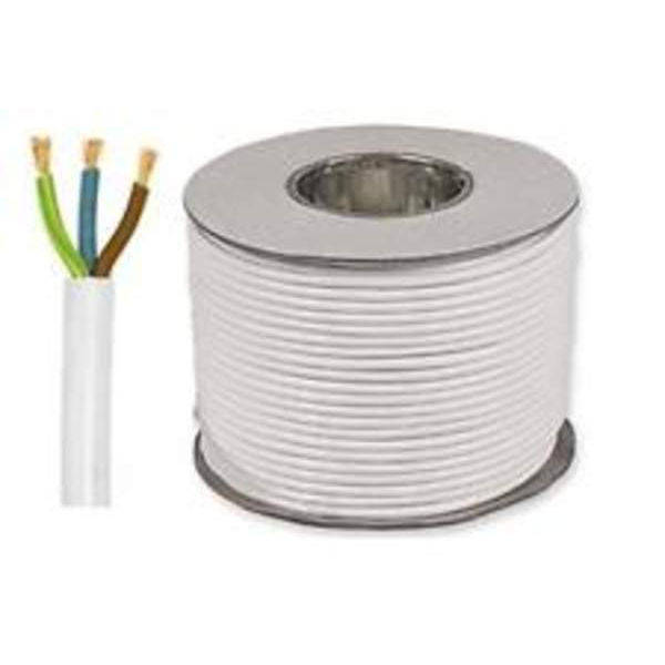 2.5mm 3 Core round mains cable white (1mtr)