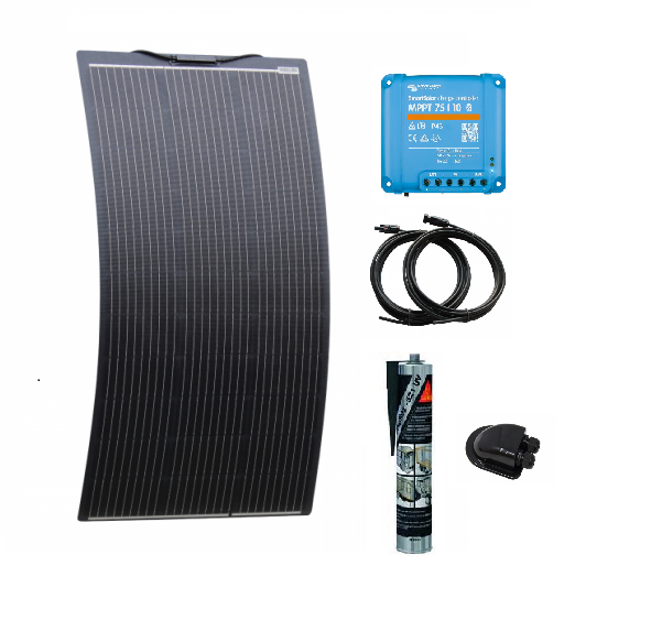 100w Black Semi-Flexible Solar Panel Kit with Victron Enery 75/10 Smart Solar MPPT