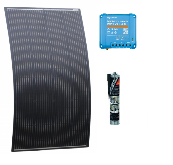 150w Black Rear Junction Box Semi-Flexible Solar Panel Kit with Victron Enery 75/15 Smart Solar MPPT