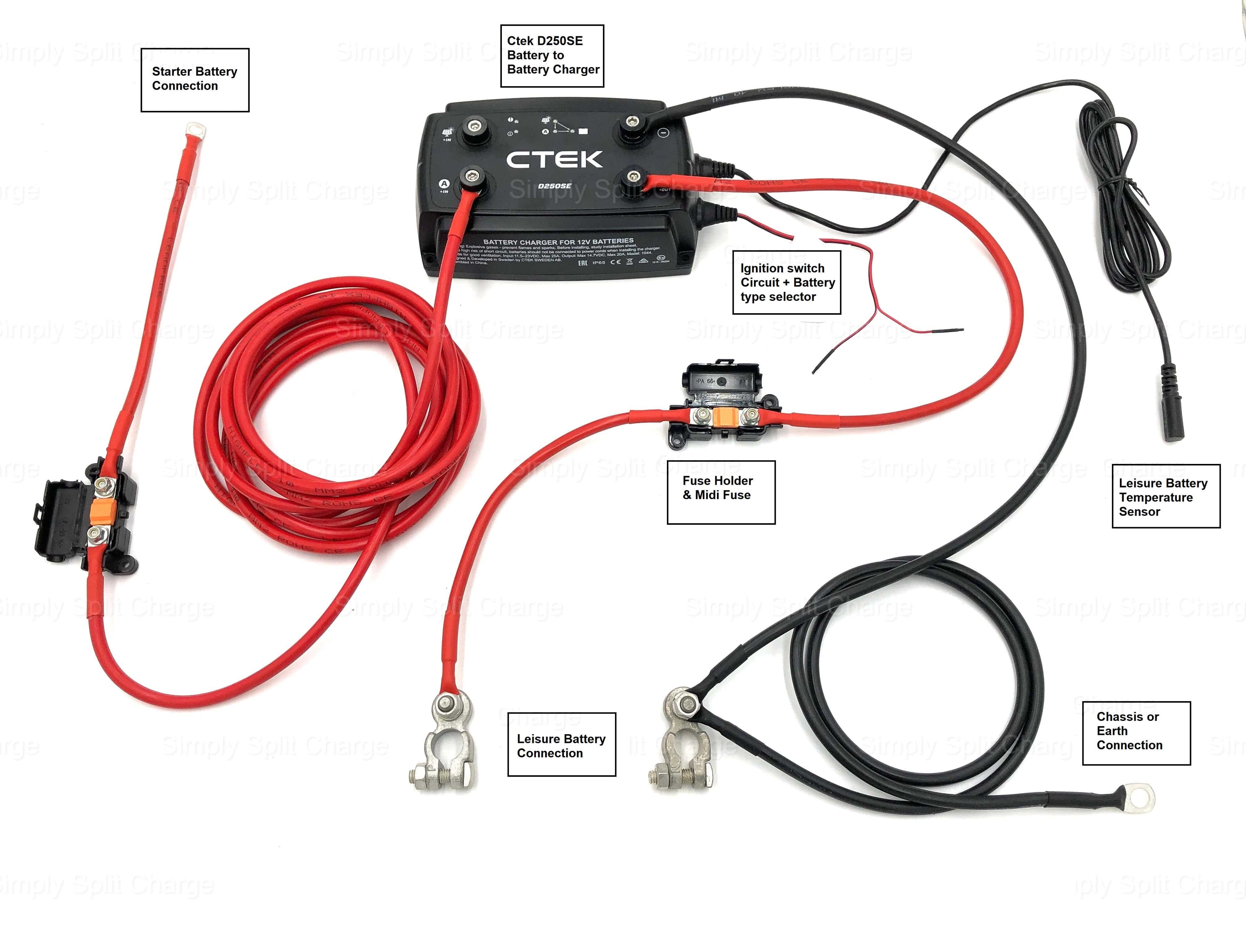CTEK D250SE 12V 20amp Dual DC-DC B2B Kit with pre-crimped Leads - Simply Split Charge
