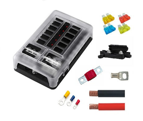 Blade Fuse box kit with Negative Bus Bar + 70amp Cable