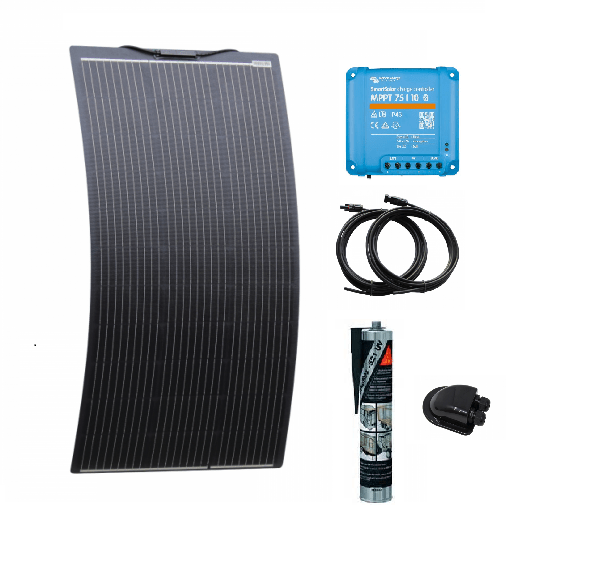 100w Black Semi-Flexible Solar Panel Kit with Victron Energy 75/10 MPPT