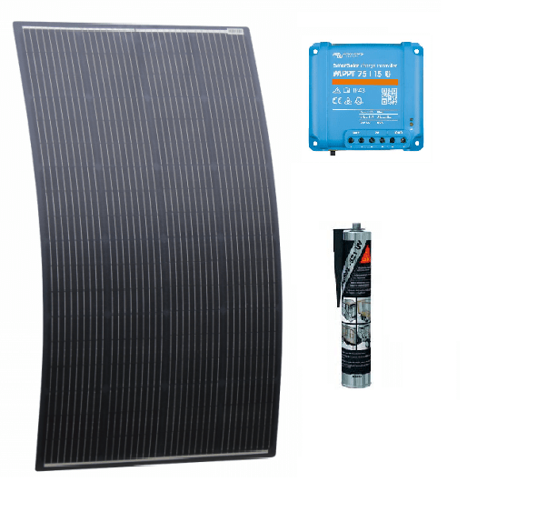 150w Black Rear Junction Box Semi-Flexible Solar Panel Kit with Victron Energy 75/15 MPPT