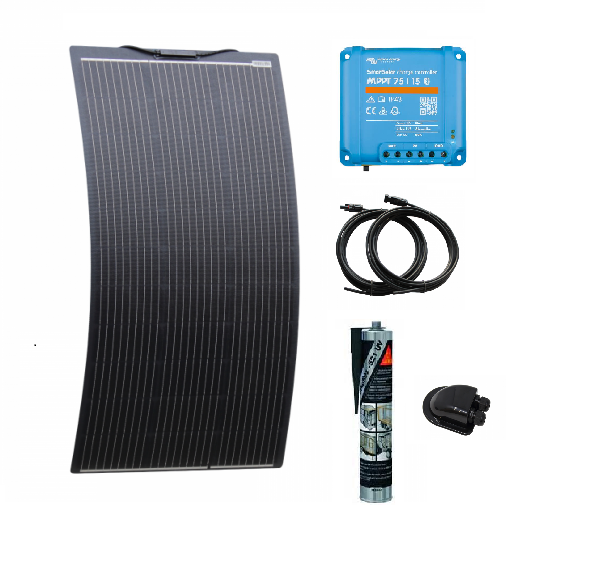 160w Black Semi-Flexible Solar Panel Kit with Victron Energy 75/15 MPPT