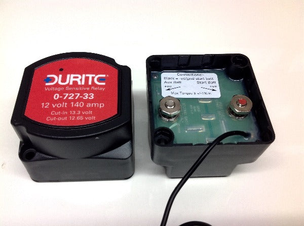 Split Charge Relay Kit - Durite 12v 140amp Voltage Sense Relay