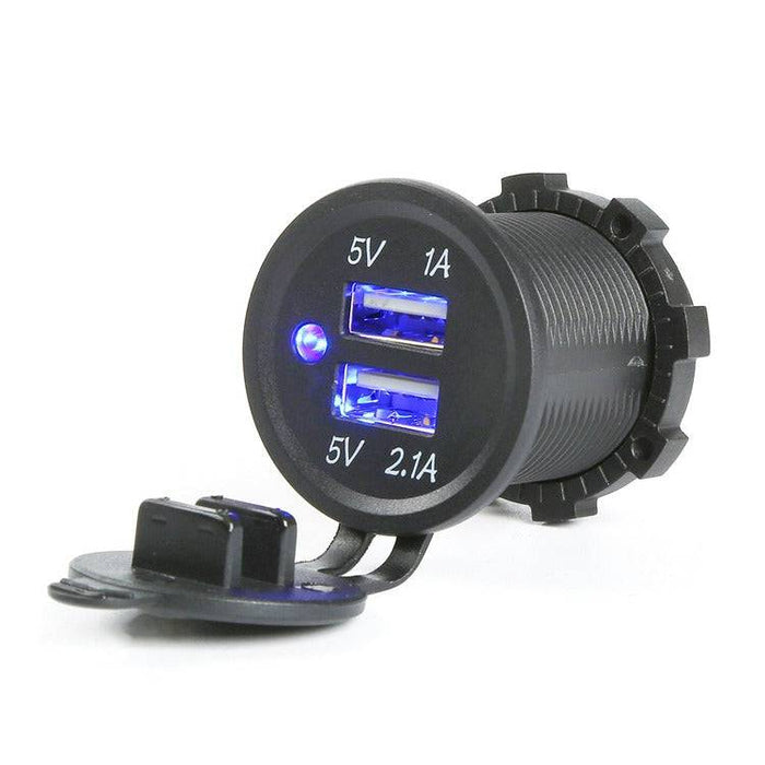 Black 12V/24V USB Port Socket