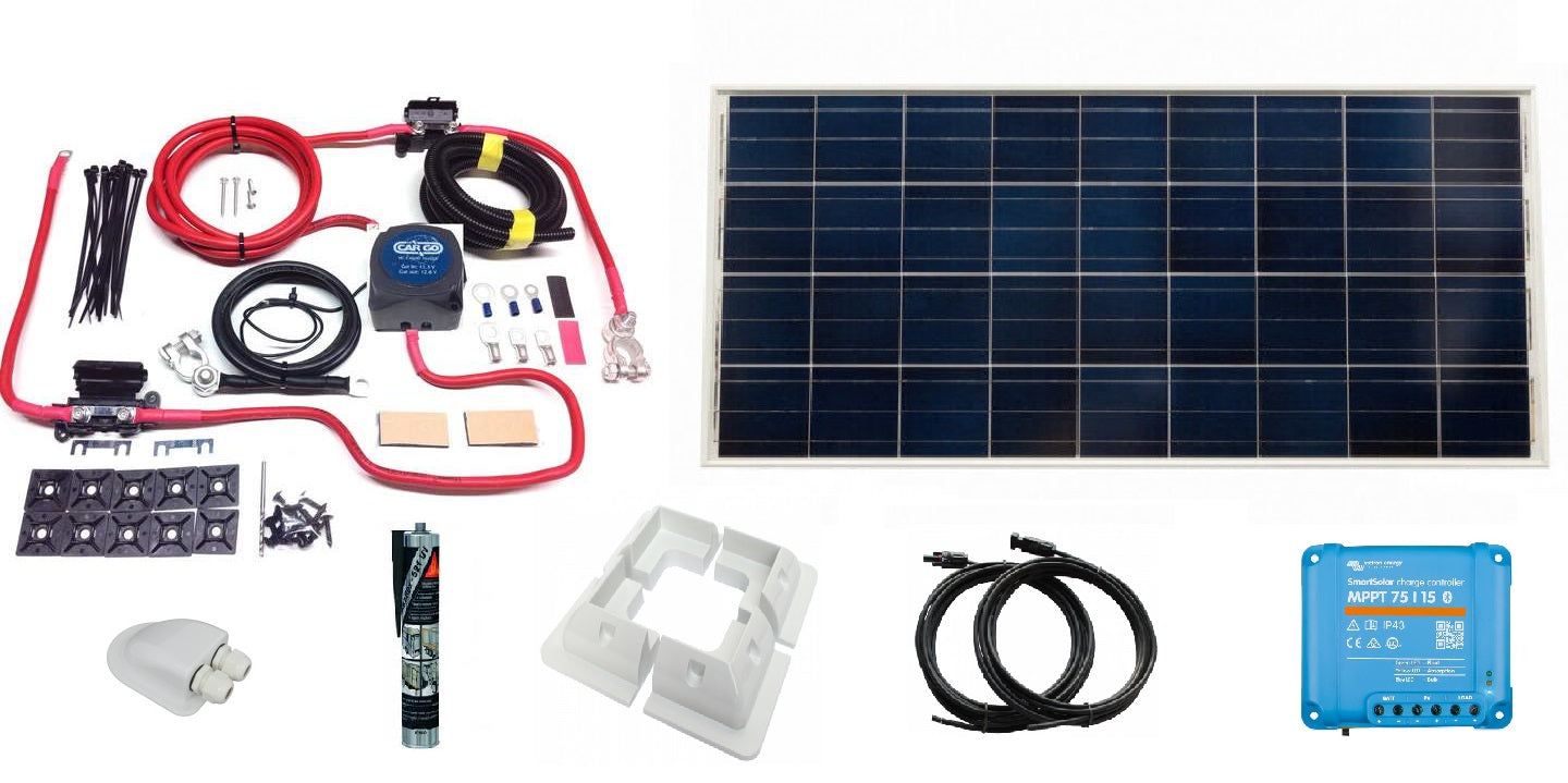 Campervan Wiring Kit with Voltage Sense Split Charge + 115 Watt Victron solar panel Kit